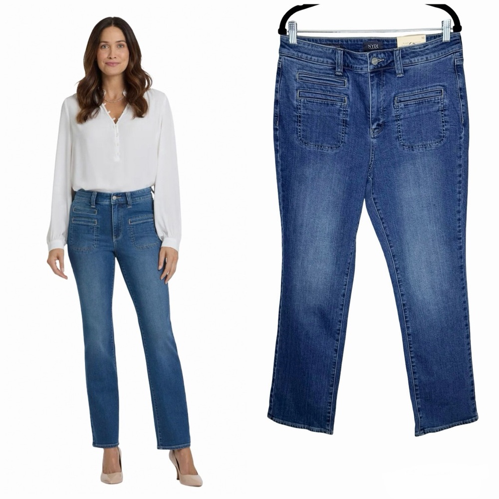 NYDJ Marilyn Straight Jeans Size 10 NWT Romantic Wash Welt Utility Pockets